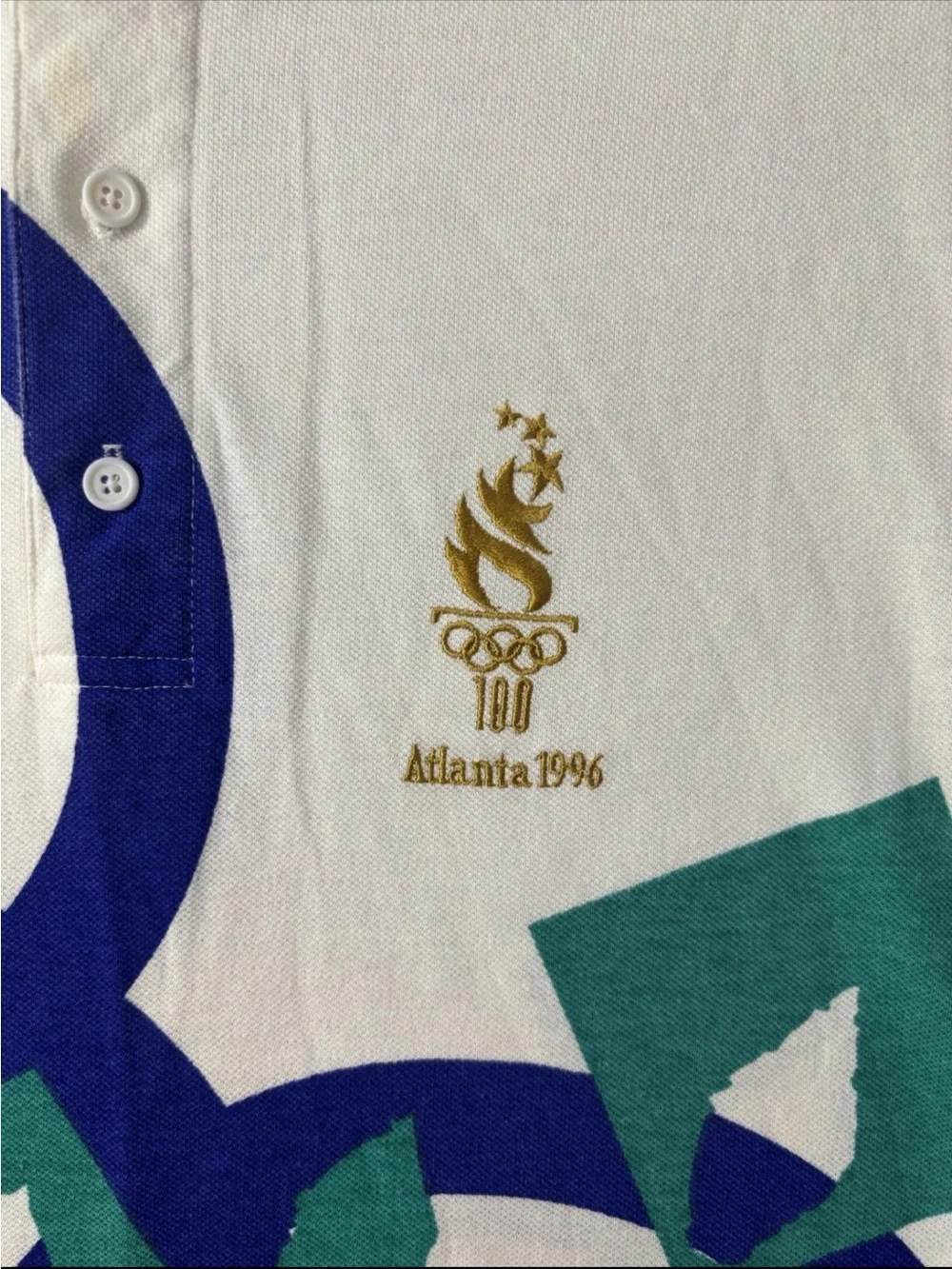 Vintage 1996 Atlanta Olympics Polo Shirt AOP Olympic Rings USA Hanes Small